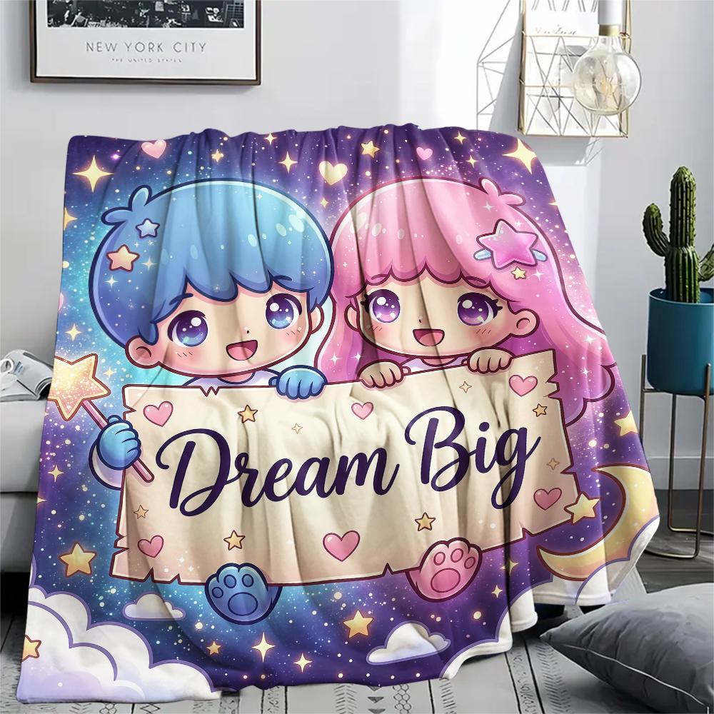 1 шт. Фланелевое одеяло с принтом Little Twin Stars, Высококачественное, Для всех сезонов, Декор для дома, Тепло и уют, Идеально для рождественских подарков