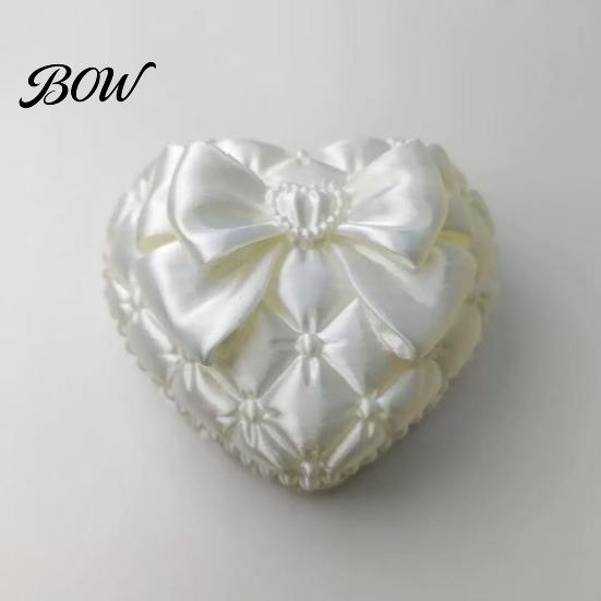 Satin Bow Jewelry Case Box, Heart Shape with Decor, Durable PLA Storage Container 3D Printed Case, for Wedding And Desktop Organization Decorative