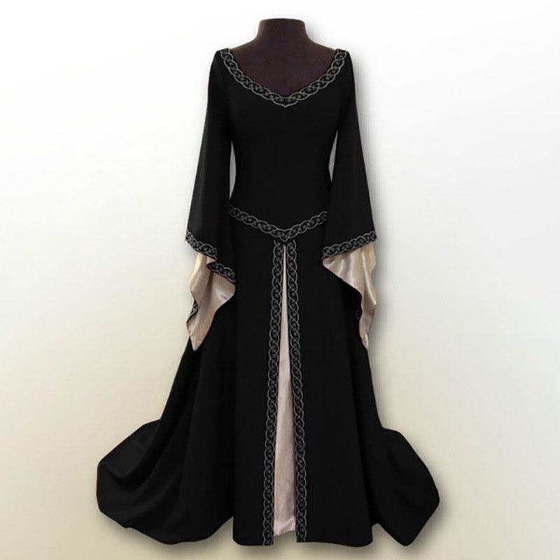Luxurious Long Bell Sleeve Medieval Renaissance Women's Vintage Gown Dress For Cosplay