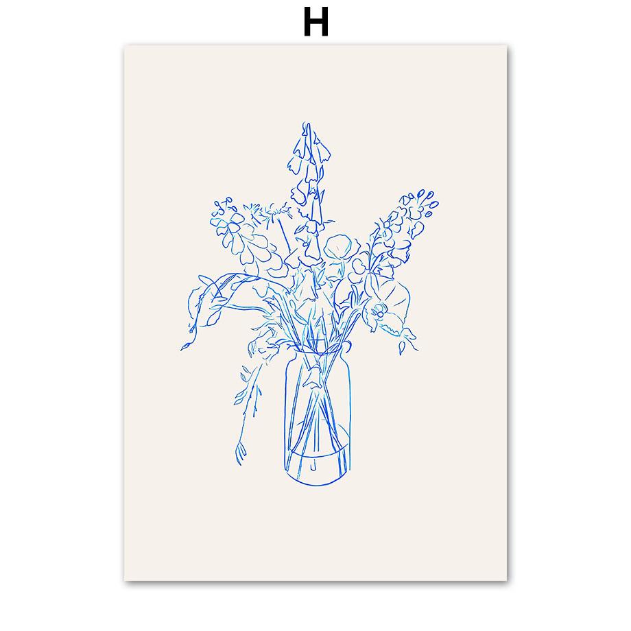 Синяя полосатая девочка Книжная ваза Настенное искусство Холст Живопись Абстрактные постеры и принты Настенные картины для отеля, бара, для декора гостиной