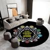 Round Rug - Psychedelic Band Logo with Album Symbols, Black & Yellow Retro Carpet, Non-Slip Music Lover Floor Mat
