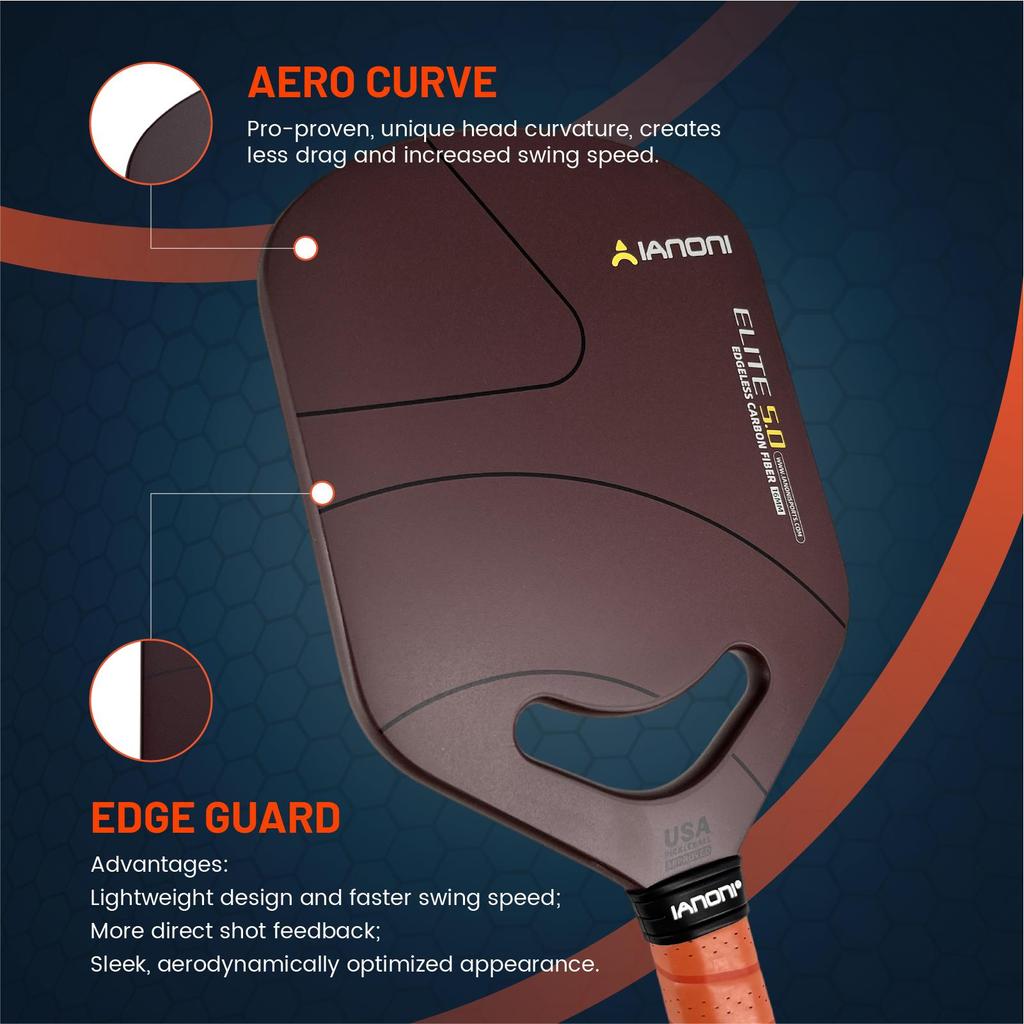 IANONI SPORTS ELITE5.0 Edgeless Pickle Ball Paddle 16mm Thickness Approved Adult Carbon Fiber Pickleball Paddle