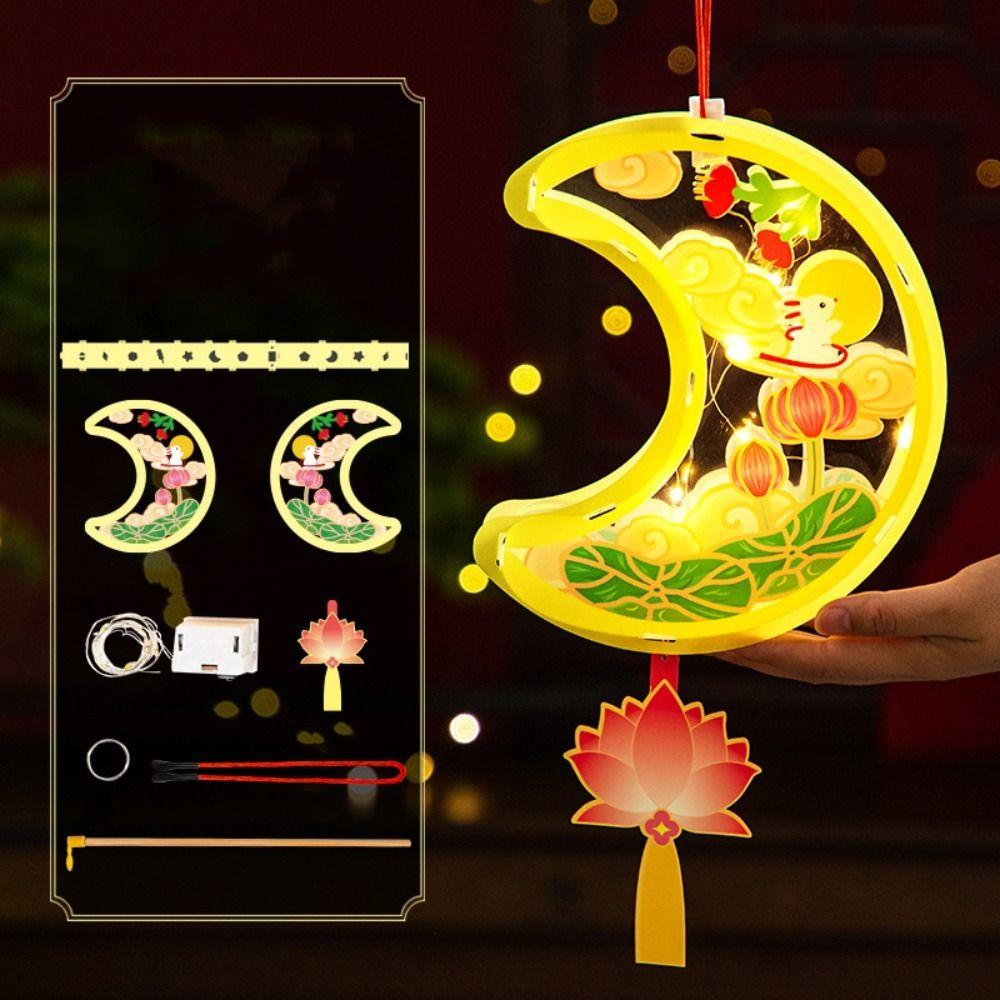Transparent Mid-Autumn Festival Lantern Waterproof DIY Craft Kit Cartoon Rabbit Lamp Handmade Chinese Style