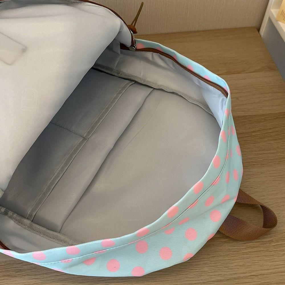 Multicolored Polka Dot Backpack Sweet Student School Bag Cute Lace Trim Rucksack Daily