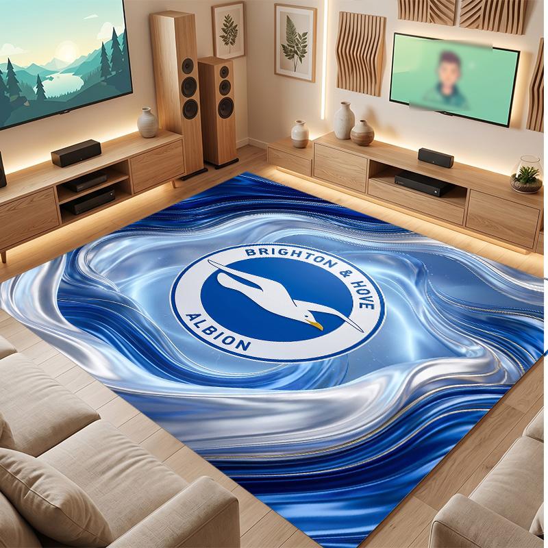 Ковер из хрустального велюра с футбольным принтом Brighton & Hove Albion, Удобный, Впитывающий влагу, Нескользящий, Для помещений