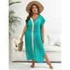 Holiday Beach Cover-Ups Plus Size Women's Cover Up Hand Hooked Clashing Colour Splicing Deep V Split Dress