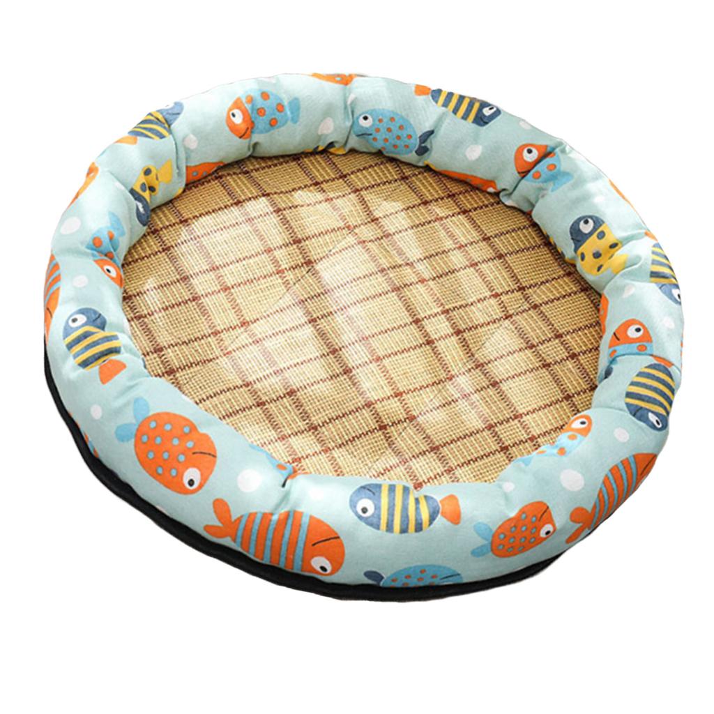 Круглая охлаждающая кровать для питомцев, мультяшный принт, кровать для сна питомцев, летний дышащий коврик для собак и кошек