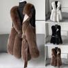Women Winter Vest Coat Thick Fluffy Faux Fur Cozy Solid Color Sleeveless Button Closure Belt Decor Solid Color Windproof Faux Leather Patchwork