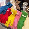 Australian Pure Wool Corrugated Set for Women Thickened Warm Fingerless Touch Screen Knitted Hand Gloves