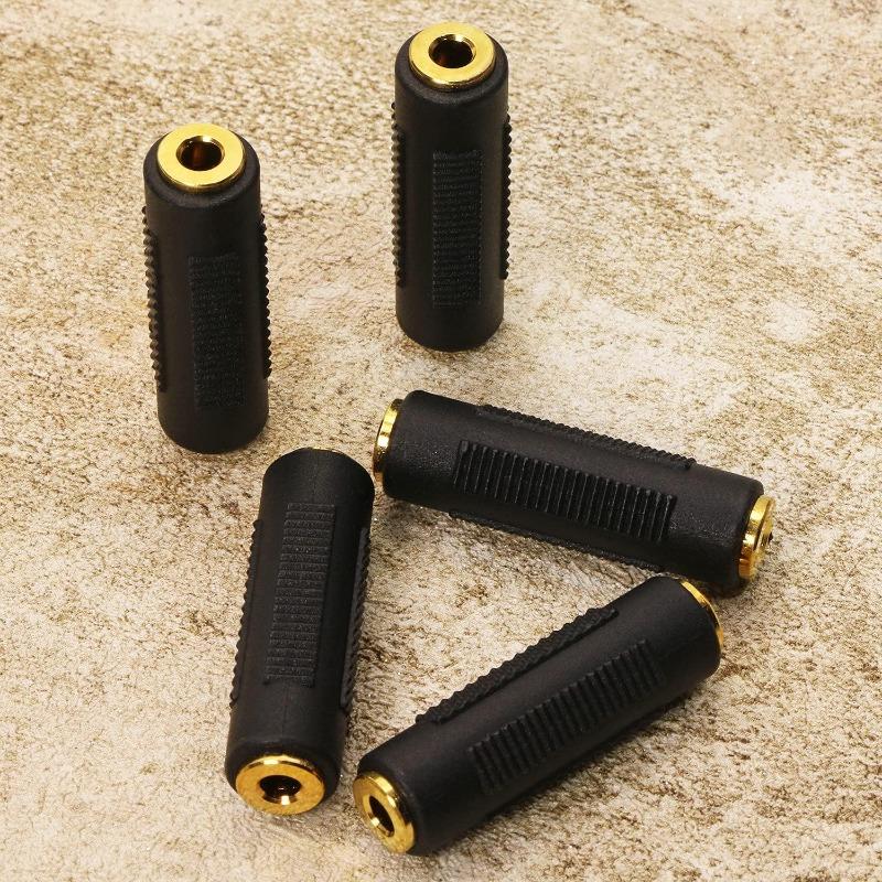 Mini Skater Black Audio Adapter 3.5mm Audio Coupler Female to Female Adapter Connectors for Speakers and Headphone Car(5Pcs)