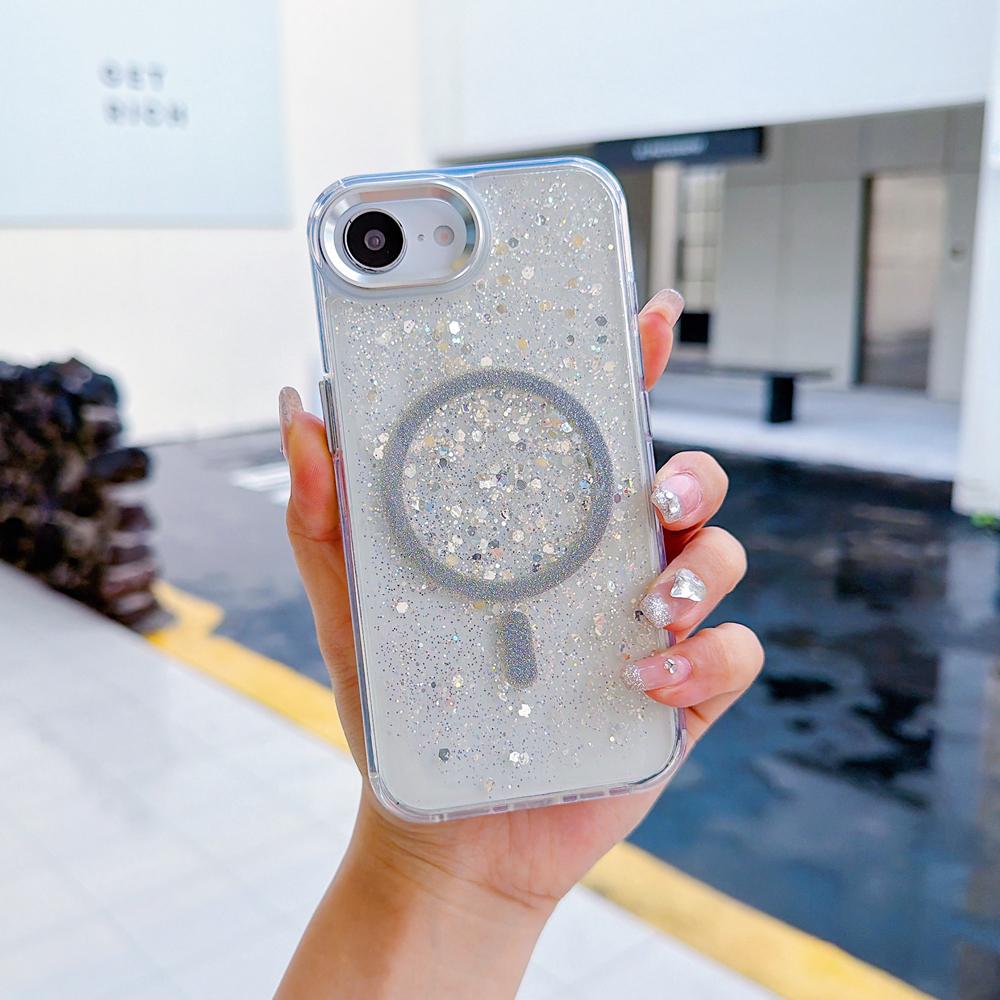 KEYSION Luxuxy Glitter Magnetic Phone Case for MagSafe for iPhone 17e 16e Soft TPU+PC Shockproof Back Cover for iPhone 16e 17e