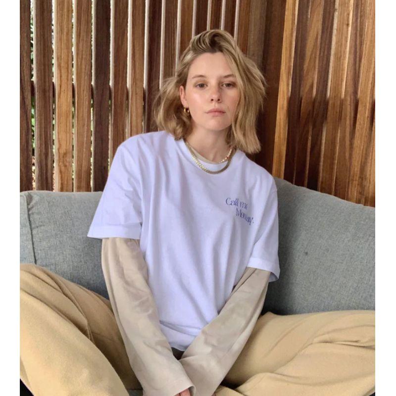 Call Me Monday American Retro Sports Style Blogger Letter Print Casual Cotton Short Sleeve T-shirt for Women