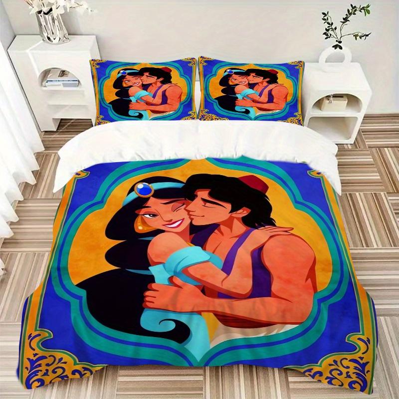 3pcs Princess Jasmine & Aladdin Romantic Love Quilt Cover Set (1 Quilt Cover + 2 Pillowcases Without Pillow Core), High-Definition Printing for H