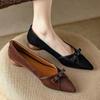 Fashion Bowknot Low Heel Casual Flats Retro Pointed Toe Single Shoes for Women 2024 New Mixed Colors Women Shoes Zapatos Mujer