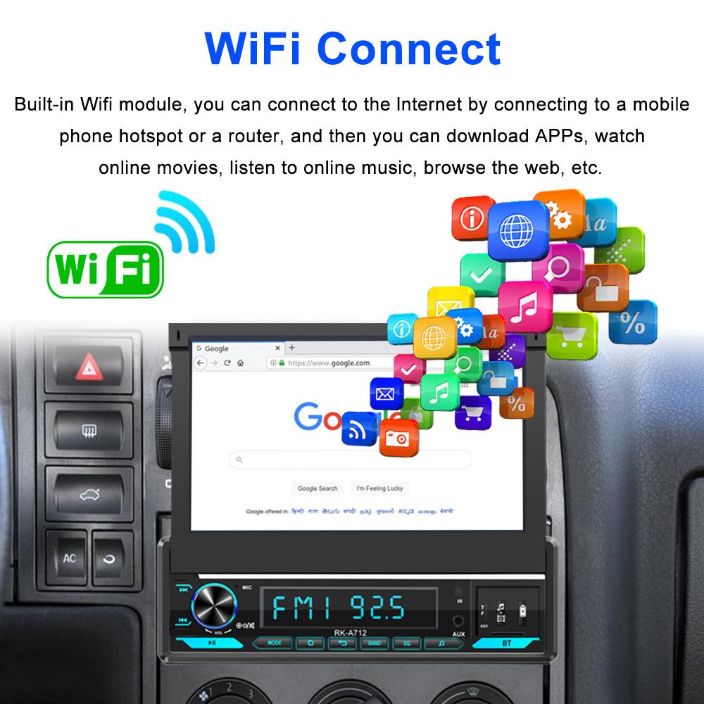 Reakosound 7-дюймовый HD беспроводной Android Auto CarPlay 1Din видео мультимедиа MP5-плеер выдвижной экран зеркальная связь автомобильный BT/FM/USB/AUX
