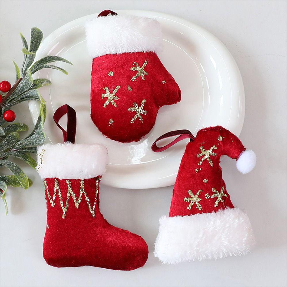 Christmas Hat Hanging Christmas Decorations Plush Christmas Ornaments Holiday New Year