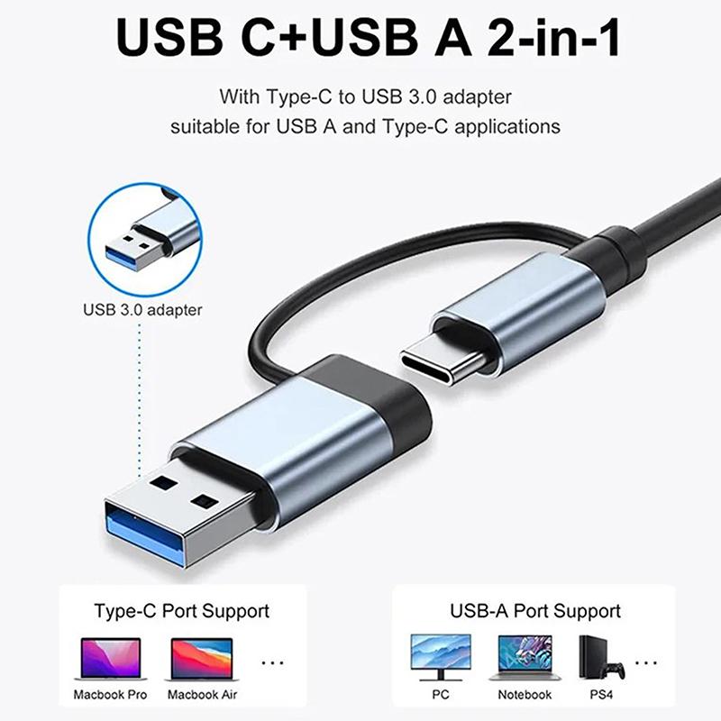 USB C Хаб USB Разветвитель 8 в 1 USB Удлинитель с 4 USB портами 1 портом USB-C Картридер TF/SD Аудиовыход Совместим с Macbook