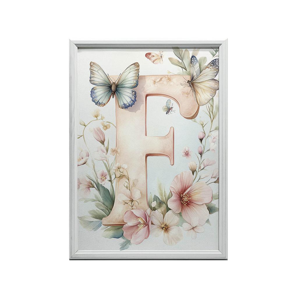 Letter "F" In Bloom - Decorative Poster Letter "F" In Bloom - Decorative Poster, 30X40 Cm, Dark Brown Wooden Frame, 230 Gsm Matte Paper