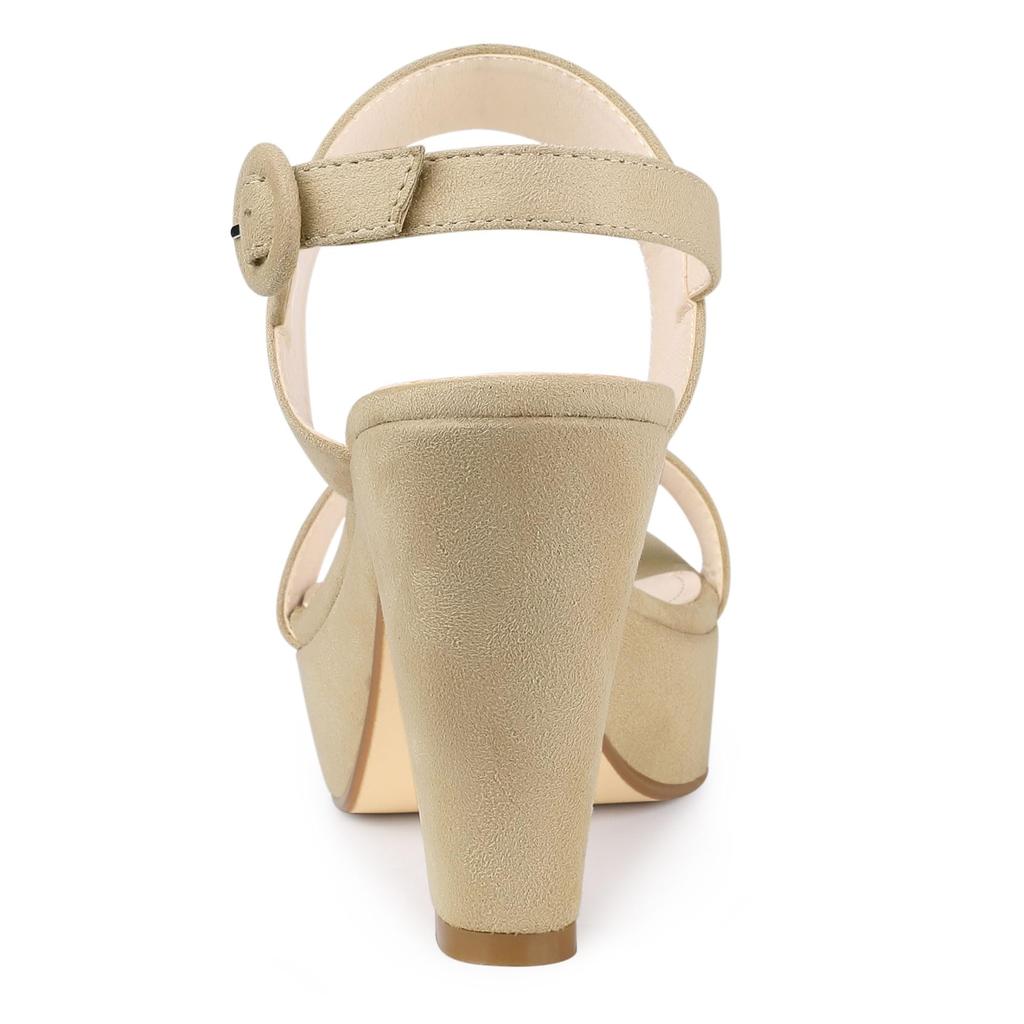 Платформенные сандалии Allegra K на массивном каблуке, леопардовый принт, бежевые, размер 24,0 см, с ремешком на пятке