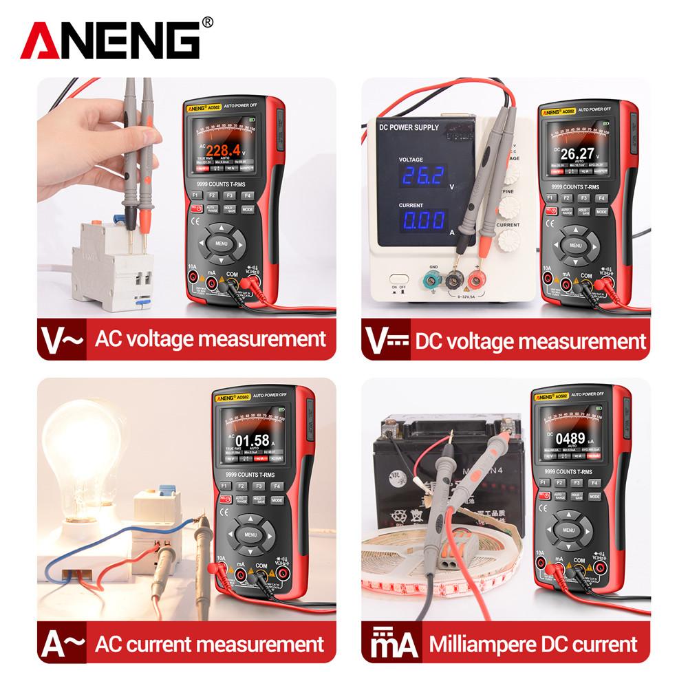 ANENG AOS02 Digital Oscilloscope Transistor Test Multimeter 48MS/s Sampling Rate 10MHZ Analog Bandwidth Support Waveform Storage Portable Tester Tools