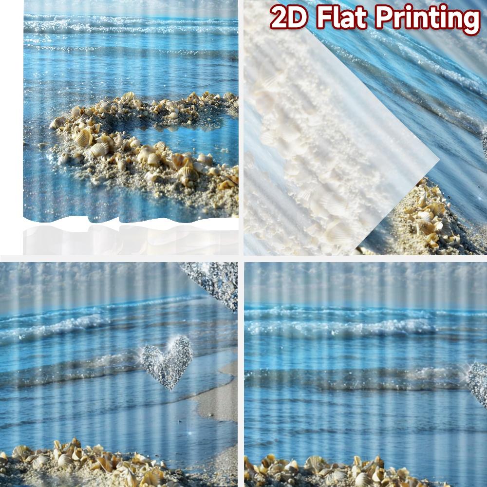 2D flat printing 2pcs Scene Curtains Diamond Hearts Beach Sunset Digital Printed Polyester Drapes Family Party Decoration