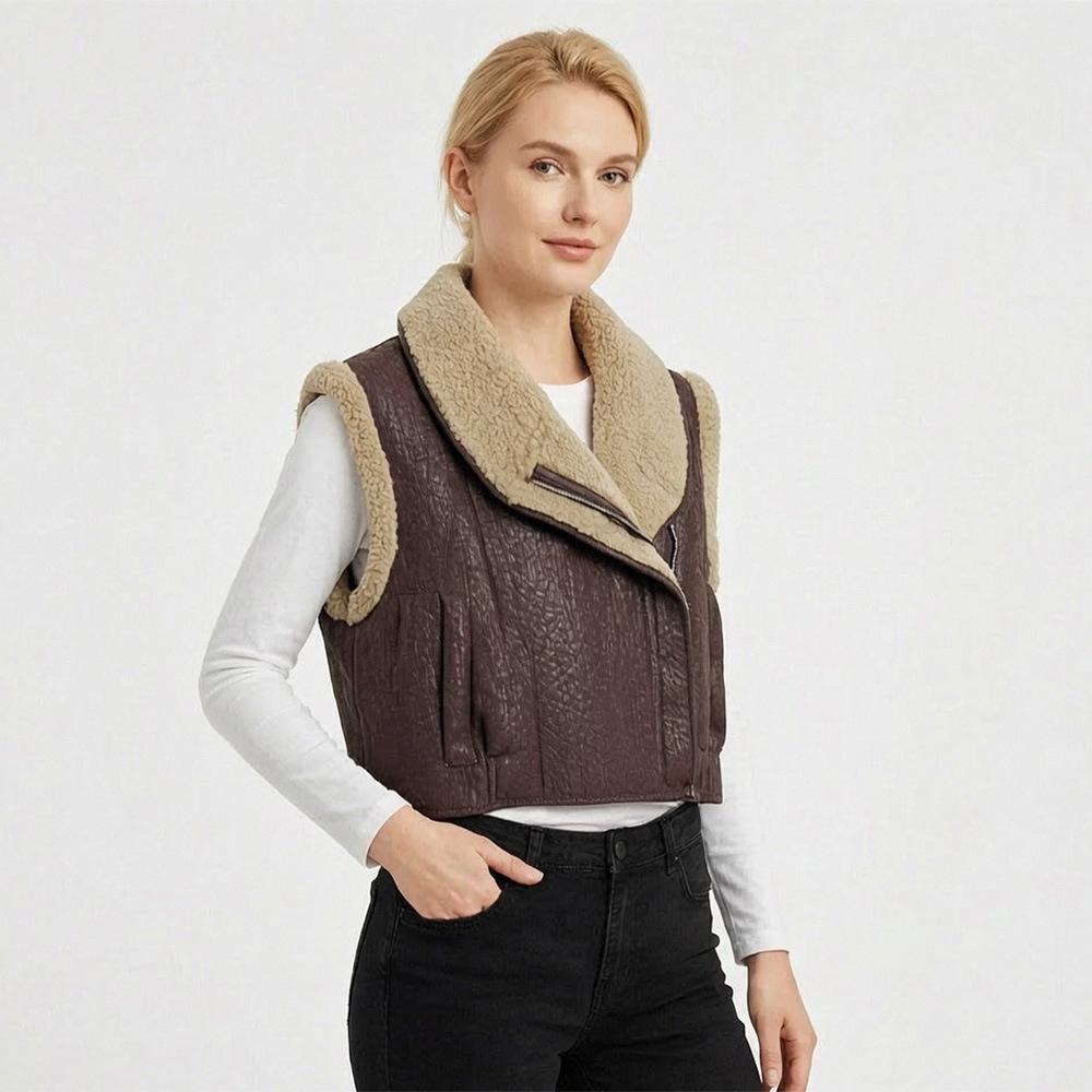European and American ins suede lamb wool locomotive vest with autumn and winter new loose casual fleece zipper jacket