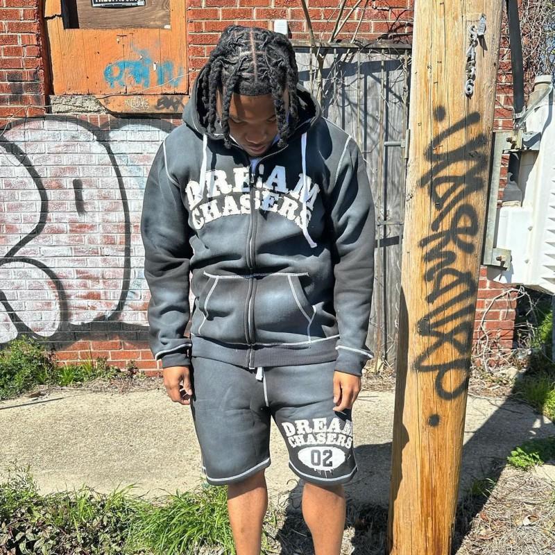 Mens Washed Gradient Hoodie Set Casual Streetwear Two-Piece Outfit With Letter Print
