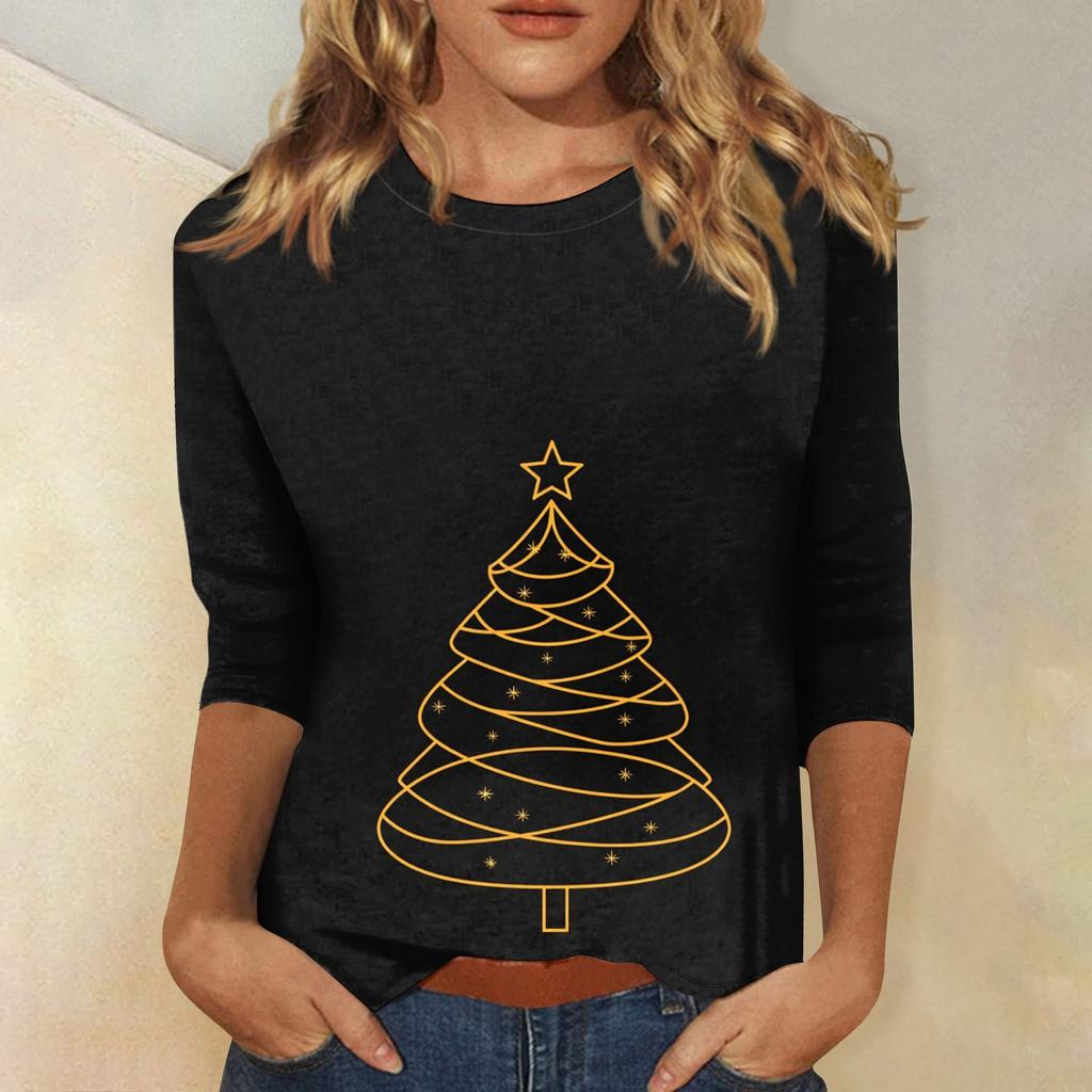 Женский топ с круглым вырезом и рукавом 3/4 с рождественским принтом