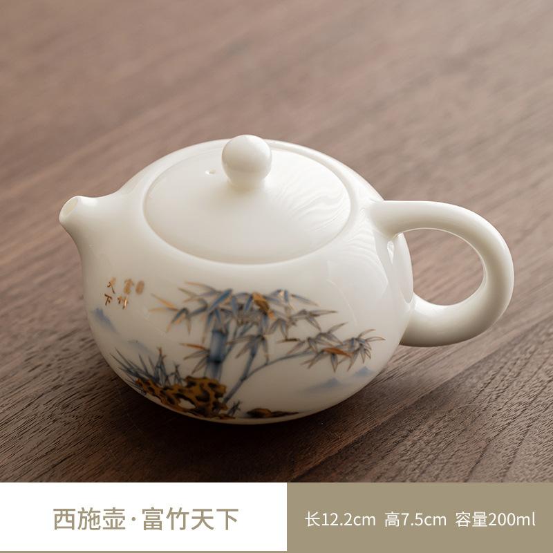 Dehua suet jade white porcelain Xishi pot kung fu tea set teapot household peony flower single pot