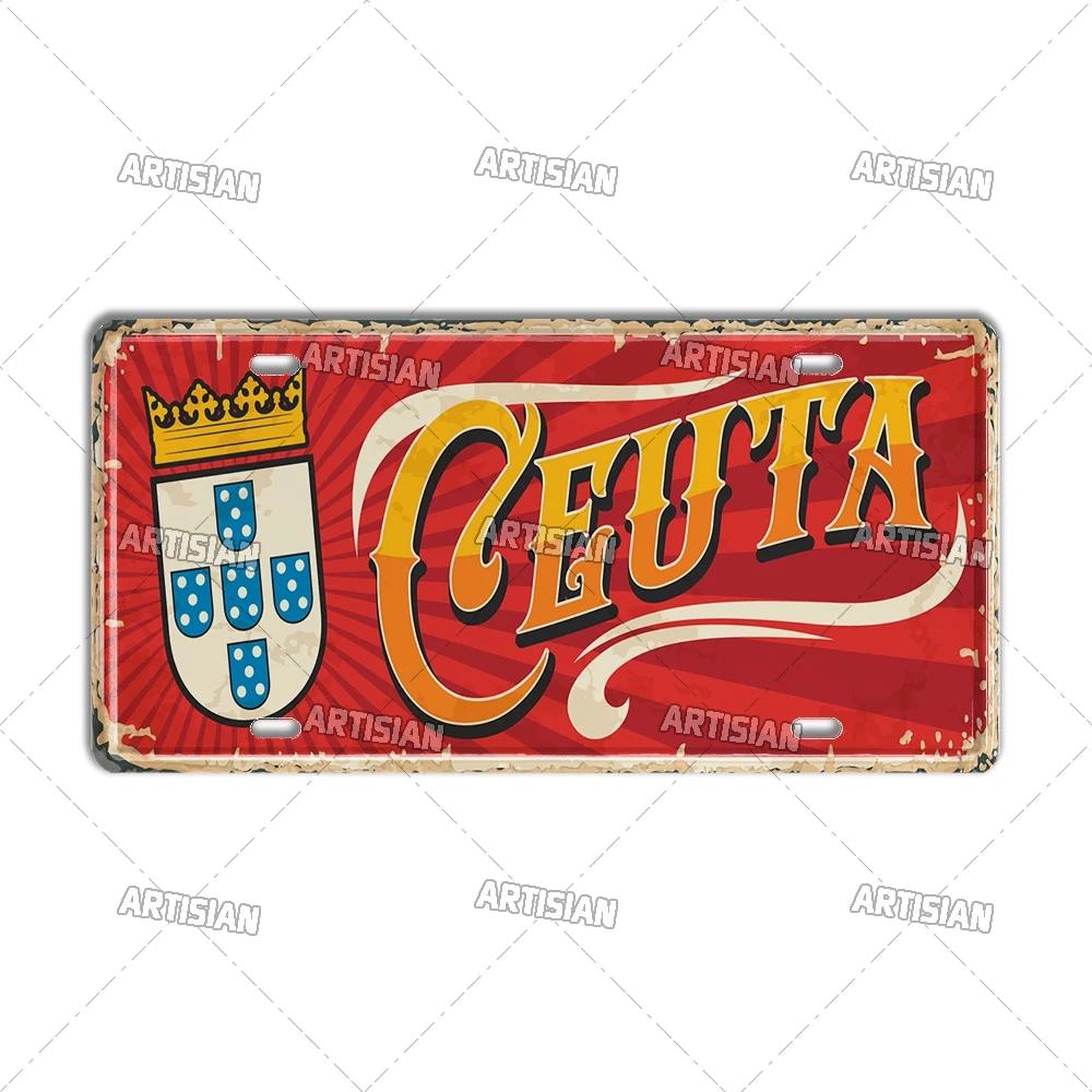 Artisan SPAIN License Plate Metal Sign City Landmark Wall Decor Decorative Vehicle Plate for Bar Pub Club Hotel Cafe Wall Art