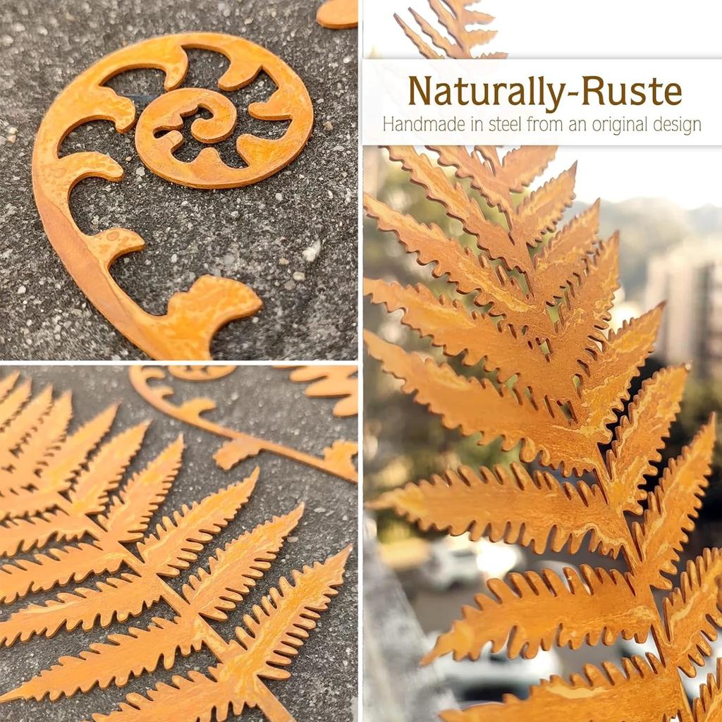 5pcs Rusty Fern Potted Plant Decoration Garden Stakes Metal Outdoor Courtyard Yard Art Decoration Country Garden Iron Sculpture