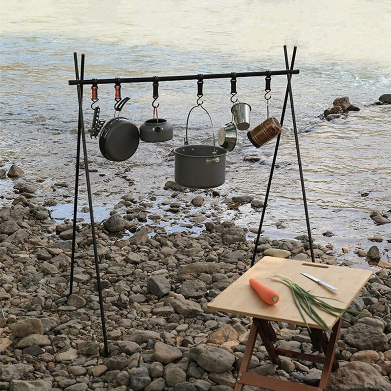 Outdoor Camping Hanging Rack Top Plate Portable Tripod Shelf Board Foldable Cookware Hanging Rack BBQ Picnic Accessories
