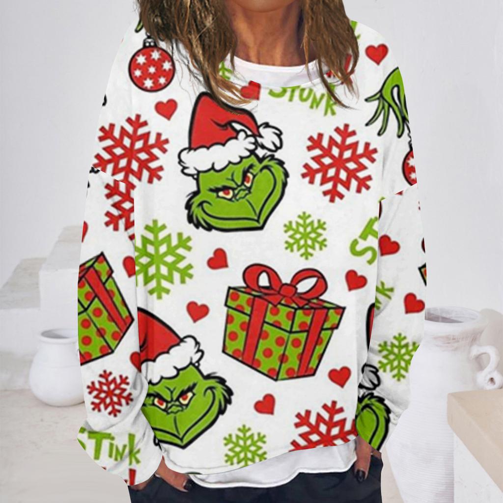 Женская повседневная модная винтажная толстовка с длинным рукавом и круглым вырезом с принтом, многослойный пуловер, топ