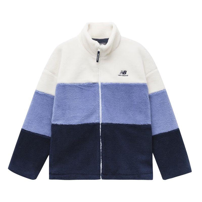 New Balance Plus Colorblock Patch Detail Zip Up Teddy Jacket Asia Sizing 'White Blue Black' Unisex 6DC44823-NV