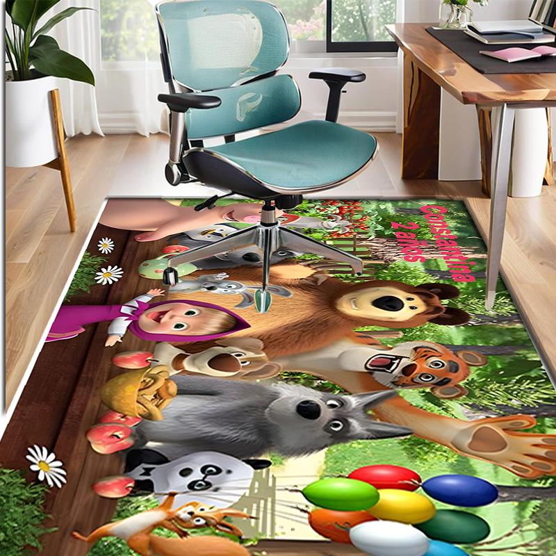 Masha and The Bear Pattern Rug, Indoor/Outdoor Mat, for Picnic, Gameroom, Bedroom, Office, Living Room, Home Decor Carpet, Birthday Gift