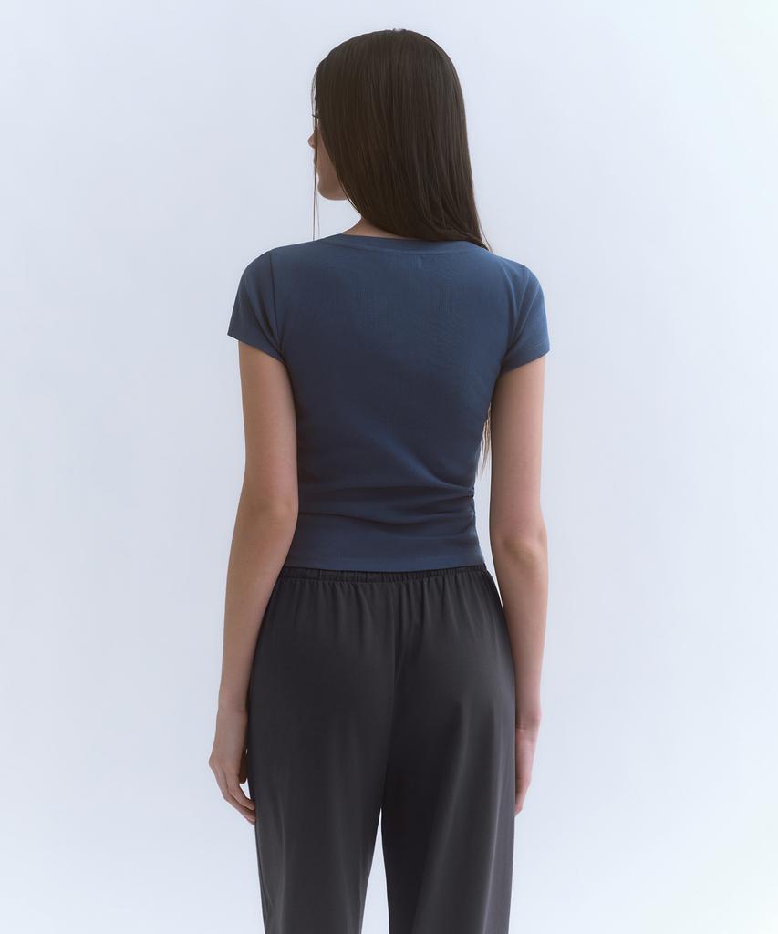 MUSINSA STANDARD WOMAN Женская облегающая футболка с круглым вырезом и короткими рукавами [Темно-синий]