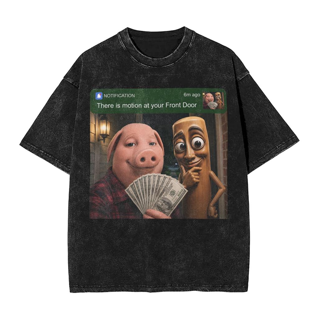 Vintage Washed Tshirt Funny Brainrot Outer Space Meme Tung Sahur John Pork Selfie Tshirts Fashion Tee Shirt Male Summer Tops