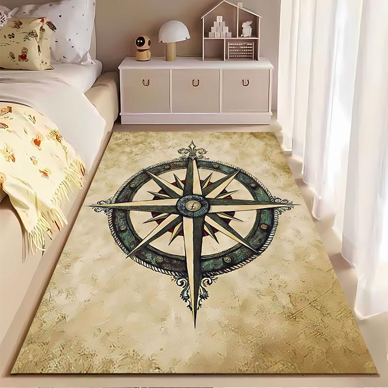 Vintage Compass Rose Art Carpet suitable as a non-slip mat for the living room or bedroom sofa