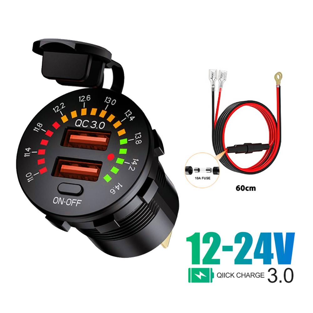 QC 3.0 36 Вт двойное автомобильное зарядное устройство USB 12 В 24 В водонепроницаемый USB PD розетка быстрая зарядка со светодиодным вольтметром переключатель ВКЛ ВЫКЛ для автомобиля мотоцикла