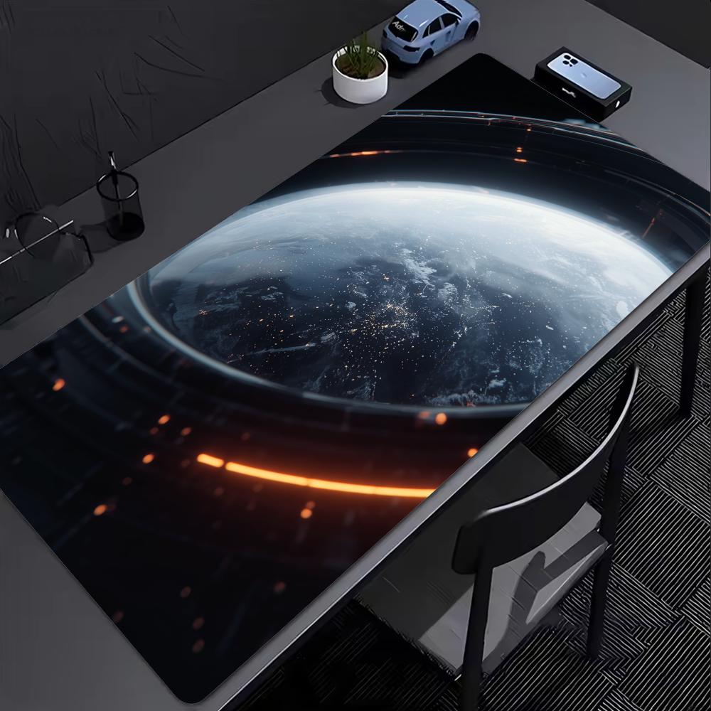 Dark Space Large Gaming Mouse Pad XXL Orbital Earth Deskmat Non-Slip Rubber Game Mouse Mat Computer Keyboard Mats Big Gamer