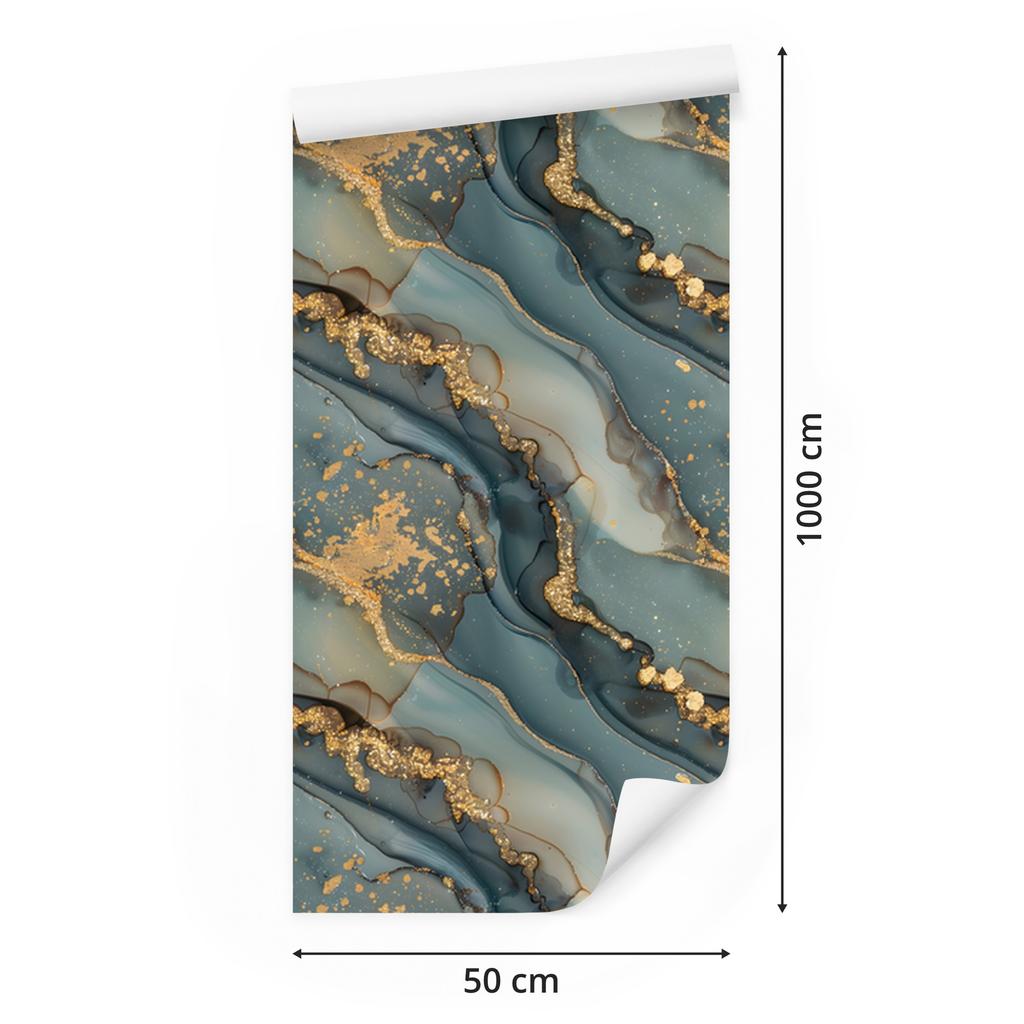 Turquoise, brown and sea green ink wallpaper for living room and bedroom 50x1000