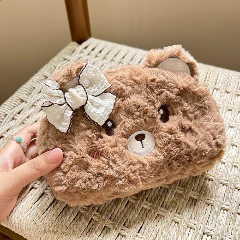Plush Plush Pencil Case Bear Pencil Pouch Multi-Purpose Fluffy Animal Pen Bag School Supplies