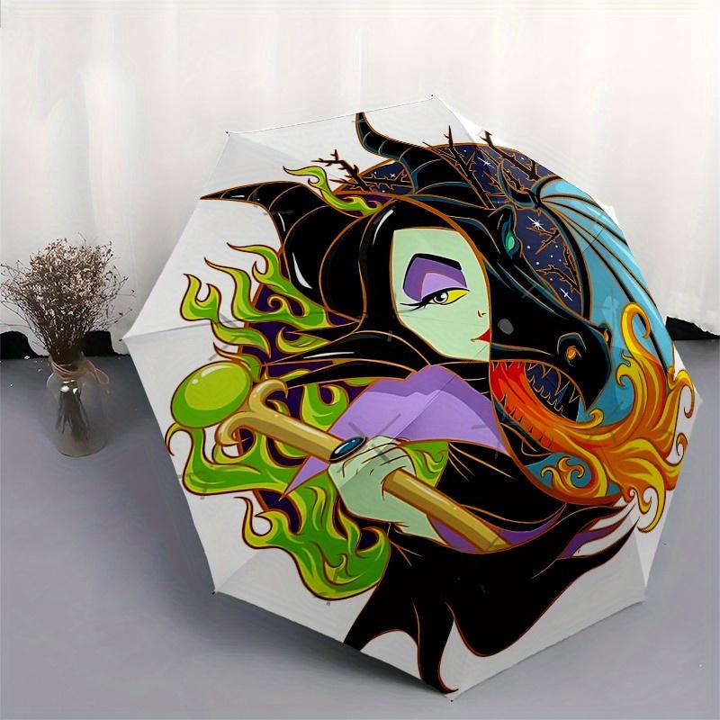 Disney Maleficent, Sorceress Automatic Open/Close Fashion umbrella - Cute Umbrella with Cute Design, Portable 3-Fold Compact Umbrella for Me
