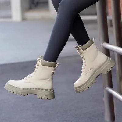 Высококачественные женские зимние ботинки средней высоты на толстой подошве 2024 года, повседневные модные современные ботинки со шнуровкой и круглым носком для женщин