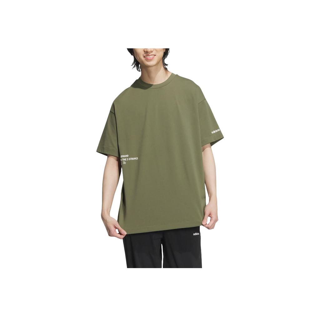 Adidas Спортивная серия Круглый вырез свитера Удобная футболка с коротким рукавом унисекс Топы Rock-Olive-Green JI8478