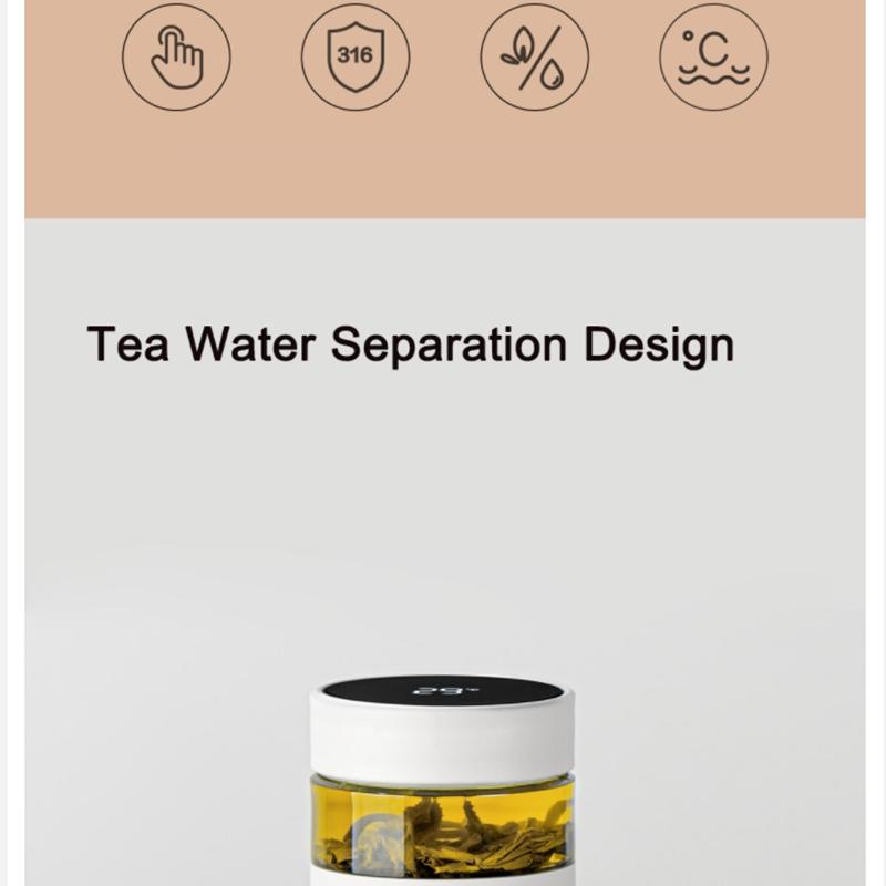 Xiaomi Умная изоляционная кружка для чая Youpin QUANGE H8133, отображение температуры в одно касание, разделение чая из нержавеющей стали 316, сохранение холода и горячего