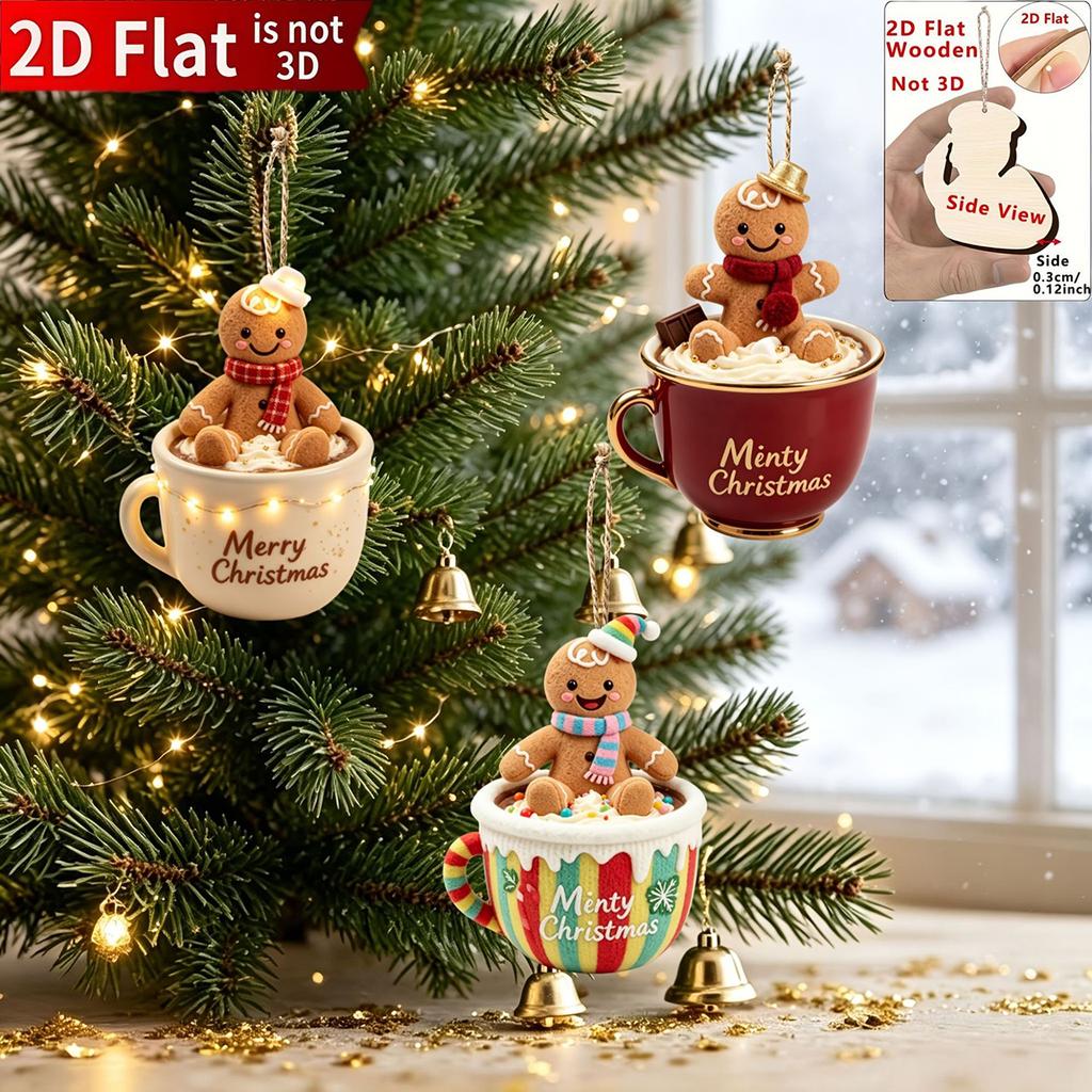 10Pcs Wooden Coffee Gingerbread Man Pendants for Christmas Xmas Tree Hanging Ornaments Home Party Christmas Decor New Year Gifts
