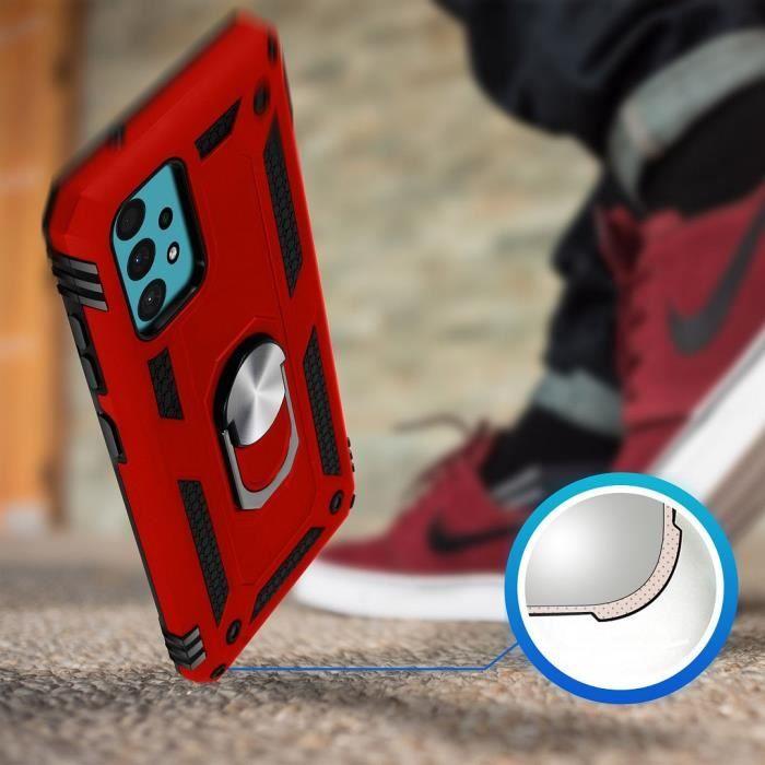 Coque pour Samsung A52 5G (6,5") - PROSHOP - Rouge - Coque rigide avec anneau support - 2 Verres Trempés