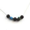 Stones and Minerals. 8mm Black Agate + Chrysocolla from the USA + Blue Apatite Pearl Necklace Stainless Steel Chain.
