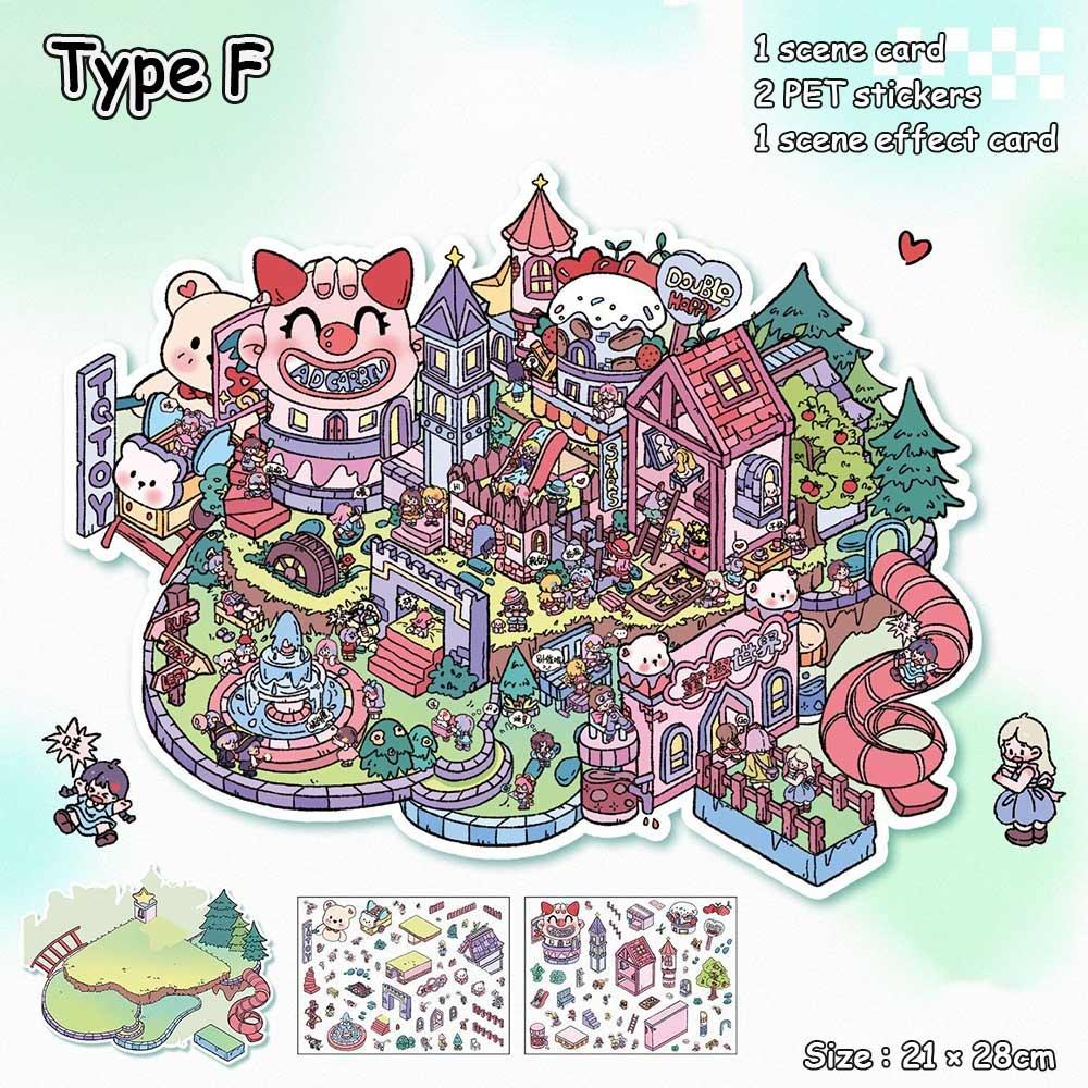 3D Стикеры с пейзажами DIY Визуальные складывающиеся стикеры Новая миниатюрная сцена 3D стикеры